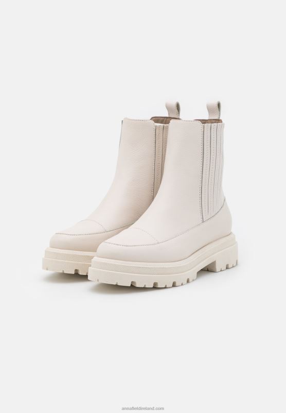 Z62T2055 Women Anna Field Leather Platform Ankle Boots Off-White - Image 3