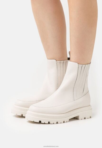 Z62T2055 Women Anna Field Leather Platform Ankle Boots Off-White
