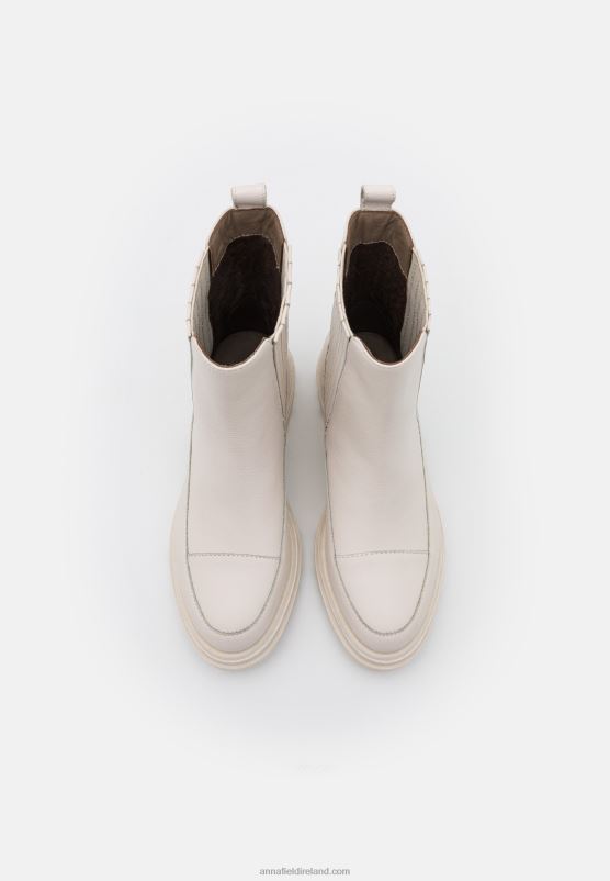 Z62T2055 Women Anna Field Leather Platform Ankle Boots Off-White - Image 6
