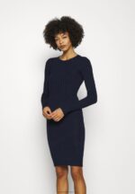 Z62T205 Women Anna Field Crew Ausschnitt Ripp Top Bodycon Mini Strickkleid Shift Dress Dark Blue