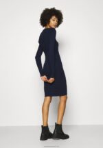 Z62T205 Women Anna Field Crew Ausschnitt Ripp Top Bodycon Mini Strickkleid Shift Dress Dark Blue - Image 3