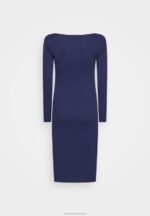 Z62T214 Women Anna Field V Ausschnitt Bodycon Midi Strickkleid Shift Dress Dark Blue - Image 2