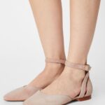 Z62T2164 Women Anna Field Leather Ankle Strap Ballet Pumps Beige