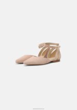 Z62T2164 Women Anna Field Leather Ankle Strap Ballet Pumps Beige - Image 3