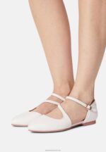 Z62T2167 Women Anna Field Leather Ankle Strap Ballet Pumps White
