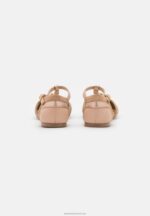 Z62T2168 Women Anna Field Leather Ankle Strap Ballet Pumps Beige - Image 4