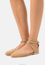 Z62T2170 Women Anna Field Leather Ankle Strap Ballet Pumps Beige