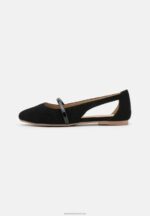 Z62T2171 Women Anna Field Leather Ankle Strap Ballet Pumps Black - Image 2
