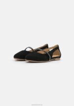 Z62T2171 Women Anna Field Leather Ankle Strap Ballet Pumps Black - Image 3
