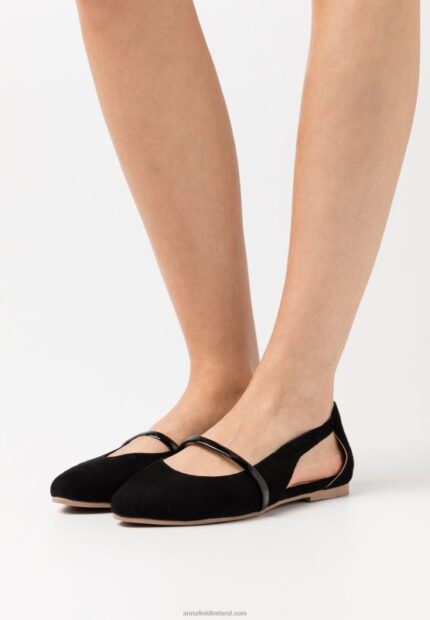 Z62T2171 Women Anna Field Leather Ankle Strap Ballet Pumps Black