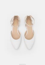 Z62T2174 Women Anna Field Leather Ankle Strap Ballet Pumps White - Image 6