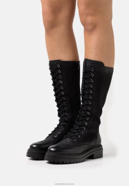 Z62T2224 Women Anna Field Leather Lace-Up Boots Black