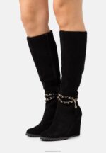 Z62T2251 Women Anna Field Leather Wedge Boots Black