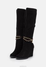 Z62T2251 Women Anna Field Leather Wedge Boots Black - Image 3