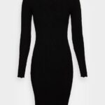 Z62T230 Women Anna Field Boat Ausschnitt Mini Strickkleid Mit Geschweiften RNdern Jumper Dress Black