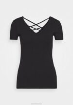 Z62T249 Women Anna Field Print T-Shirt Black - Image 6