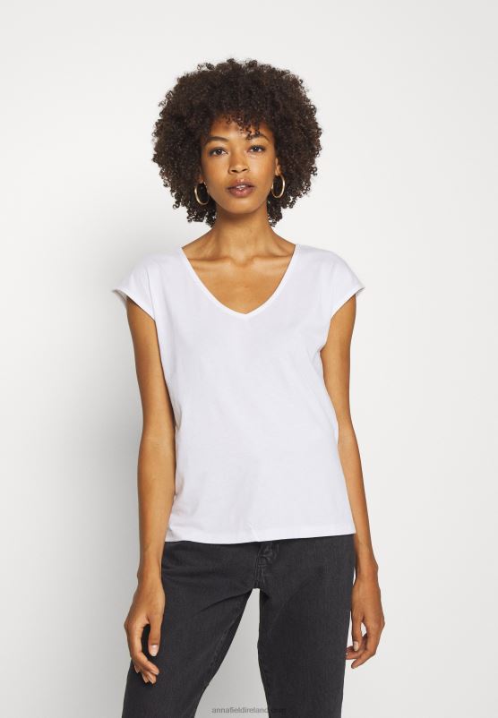 Z62T261 Women Anna Field Basic V Neck Drop Shoulder 2 Pack Basic T-Shirt Black/White - Image 2