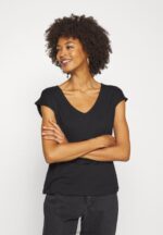 Z62T261 Women Anna Field Basic V Neck Drop Shoulder 2 Pack Basic T-Shirt Black/White - Image 4
