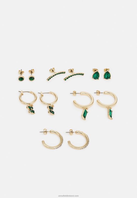 z62t2659_women_anna_field_6_pack_earrings_green_gold_coloured.jpg Z62T2659 Women Anna Field 6 Pack Earrings Green/Gold-Coloured - Image 1