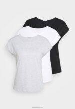 Z62T266 Women Anna Field 3 Pack Basic T-Shirt Black/White/Mottled Light Grey - Image 10