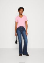 Z62T269 Women Anna Field Print T-Shirt Pink - Image 2