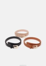 Z62T2726 Women Anna Field 3 Pack Belt Black/Cognac/Pink