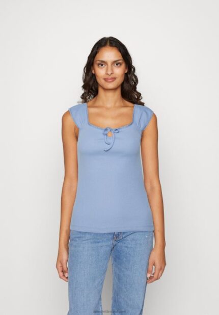 Z62T278 Women Anna Field Print T-Shirt Light Blue