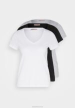 Z62T284 Women Anna Field 3 Pack Basic T-Shirt Black/White/Mottled Light Grey - Image 7