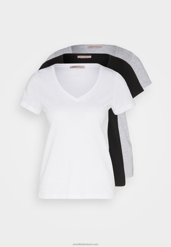 Z62T284 Women Anna Field 3 Pack Basic T-Shirt Black/White/Mottled Light Grey - Image 7
