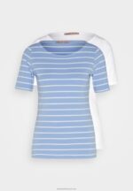 Z62T292 Women Anna Field Print T-Shirt Light Blue/White - Image 6