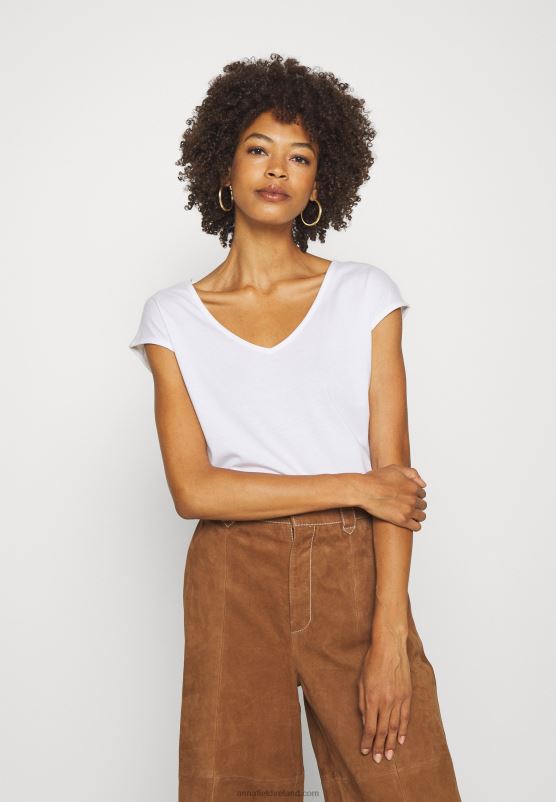 Z62T297 Women Anna Field Basic V Neck Drop Shoulder 2 Pack Basic T-Shirt White/White - Image 2