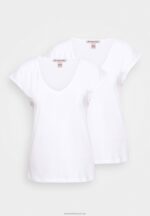 Z62T297 Women Anna Field Basic V Neck Drop Shoulder 2 Pack Basic T-Shirt White/White - Image 4