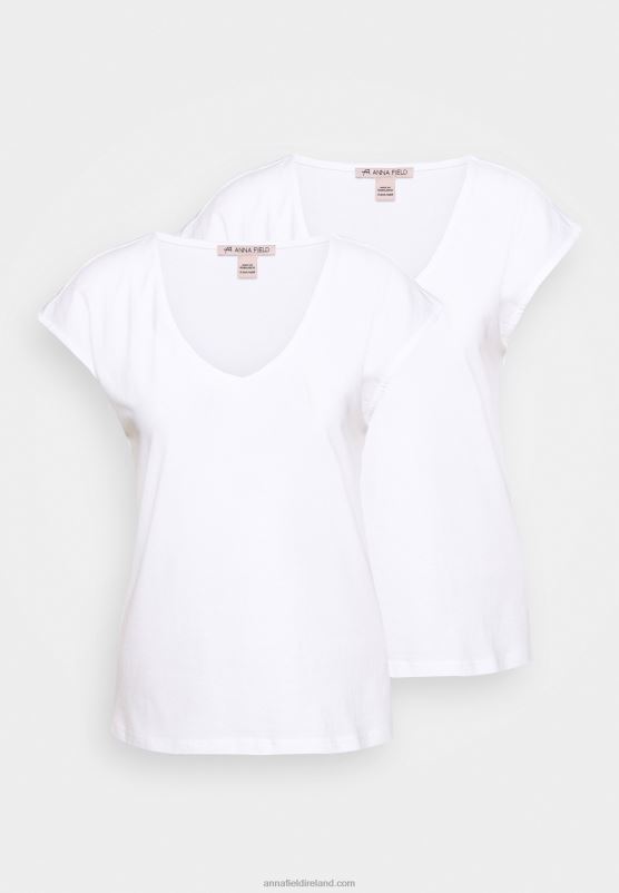 Z62T297 Women Anna Field Basic V Neck Drop Shoulder 2 Pack Basic T-Shirt White/White - Image 4