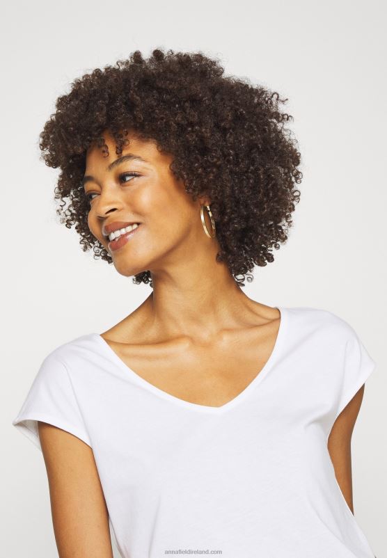 Z62T297 Women Anna Field Basic V Neck Drop Shoulder 2 Pack Basic T-Shirt White/White - Image 5