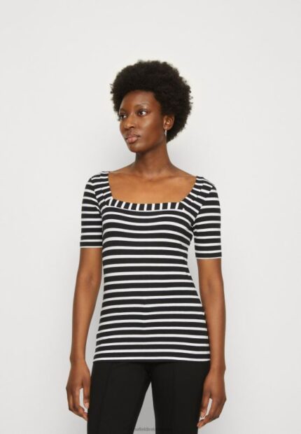 Z62T298 Women Anna Field Print T-Shirt Black/White