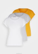 Z62T308 Women Anna Field 3 Pack Basic T-Shirt White/Mottled Light Grey/Dark Yellow - Image 7