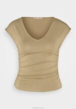 Z62T309 Women Anna Field Print T-Shirt Beige - Image 5