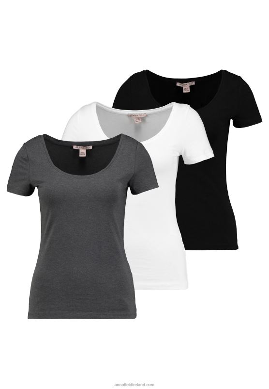 Z62T312 Women Anna Field 3 Pack Basic T-Shirt White/Black/Dark Grey - Image 4