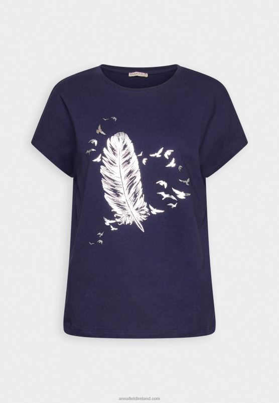 z62t319_women_anna_field_print_t_shirt_blue.jpg Z62T319 Women Anna Field Print T-Shirt Blue - Image 1