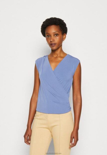Z62T320 Women Anna Field Print T-Shirt Blue-Grey