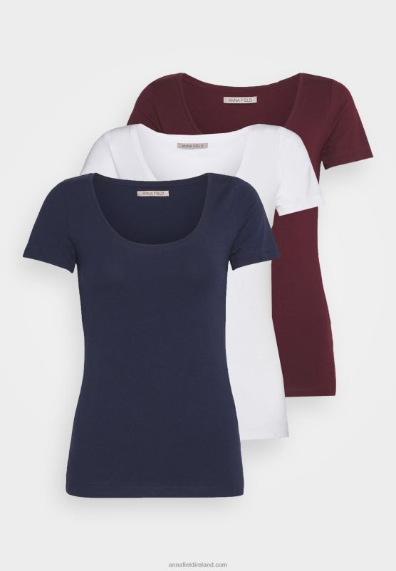 Z62T330 Women Anna Field 3 Pack Basic T-Shirt Dark Red/Dark Blue/White - Image 1