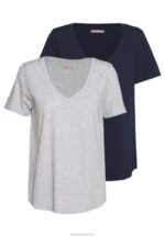 Z62T334 Women Anna Field Basic T-Shirt Mottled Light Grey/Blue