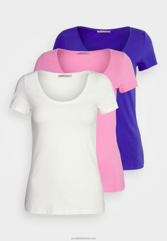 Z62T335 Women Anna Field 3 Pack Basic T-Shirt Dark Blue/Pink/Off White - Image 1