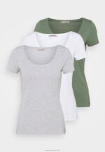 Z62T342 Women Anna Field 3 Pack Basic T-Shirt White/Mottled Light Grey/Light Green - Image 7