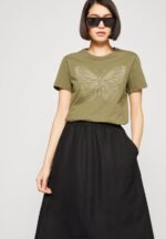 Z62T349 Women Anna Field Print T-Shirt Green - Image 4