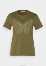 Z62T349 Women Anna Field Print T-Shirt Green - Image 5