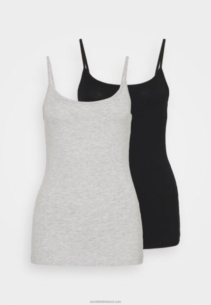 Z62T431 Women Anna Field 2 Pack Top Black/Mottled Light Grey