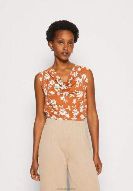 Z62T435 Women Anna Field Top Brown/White