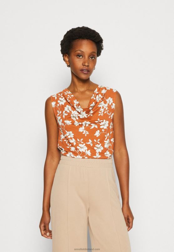z62t435_women_anna_field_top_brown_white.jpg Z62T435 Women Anna Field Top Brown/White - Image 1
