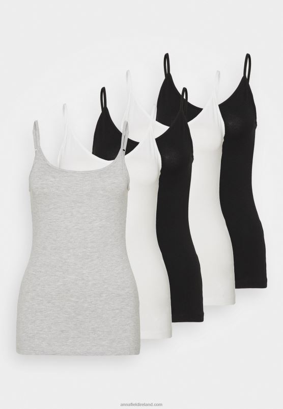 Z62T445 Women Anna Field 5 Pack Top Black/White/Mottled Light Grey - Image 1